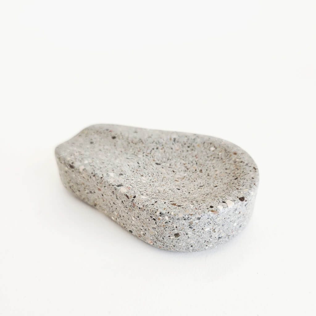 Grey stone spoon holder, terrazzo stone. 