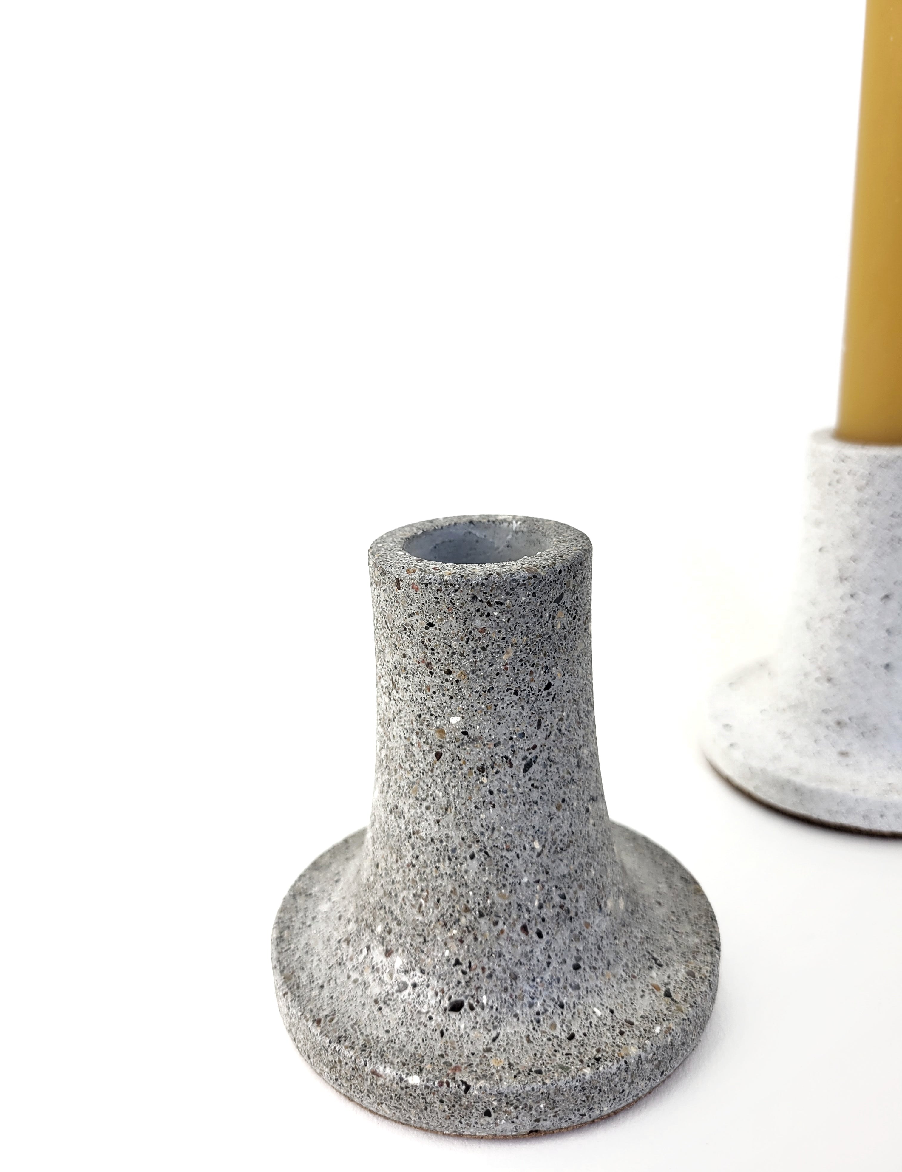 Tall Taper Candle Holder in Stone Grey and White - Elegant Home Decor Accessory against a White Background