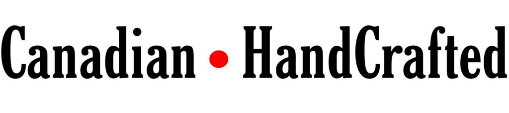 Text logo of Canadian HandCrafted with a red circle dot in-between the two words.
