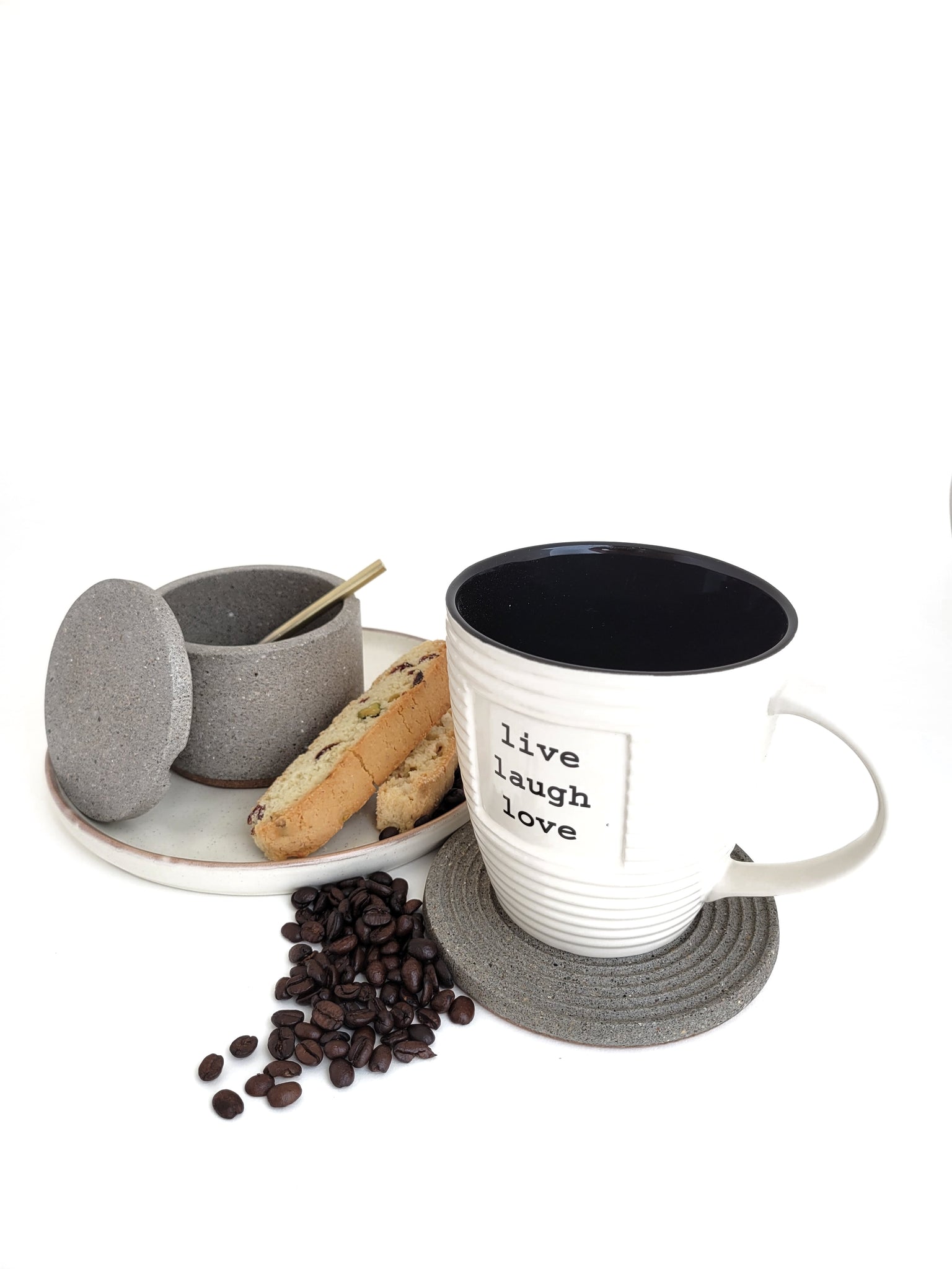 "Big Joe" Spiral Extra Big Grey Sandstone Large Coffee Mug Coaster set