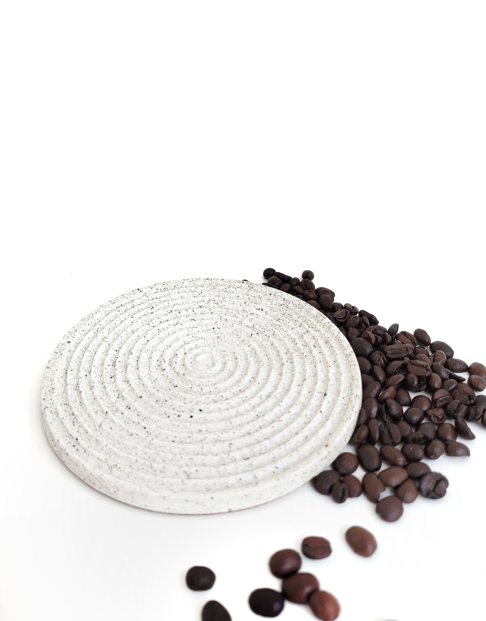 "Happy Hazel" Spiral Extra Large White Sandstone Large Coffee Mug Coaster set