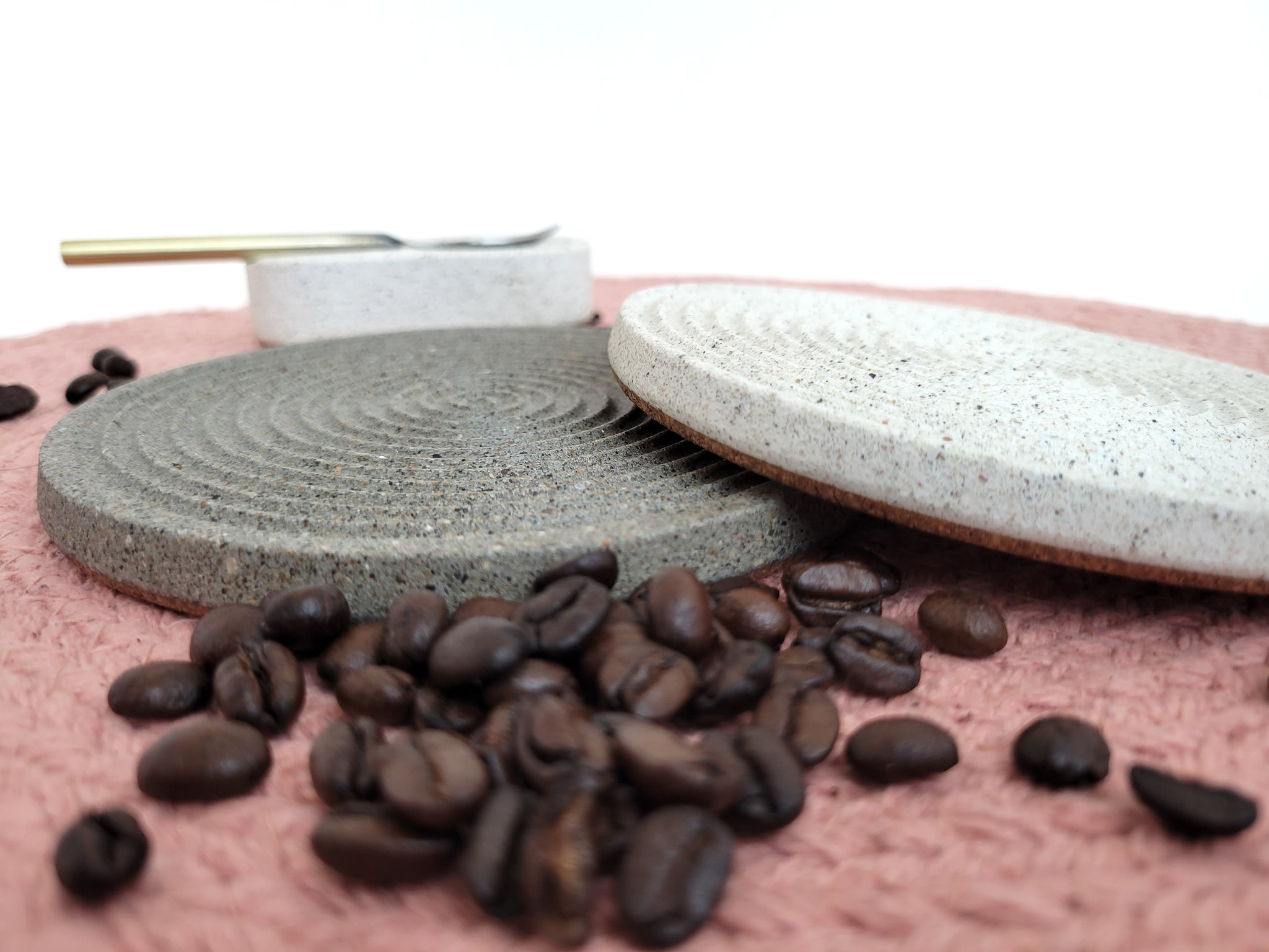 "Big Joe" Spiral Extra Big Grey Sandstone Large Coffee Mug Coaster set
