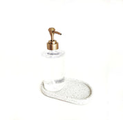 Sparkling White Sandstone Soap Dispenser Tray with Clear Round Soap with Clear Round Soap Dispenser Bottle - Elegant Bathroom Accessory