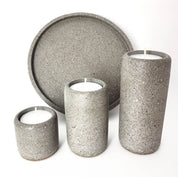 Grey Sandstone Tealight Candle Holder Set with Round Tray - Sophisticated Home Decor for Ambient Lighting