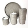 Grey sandstone tealight candle holder set and round grey sandstone tray.