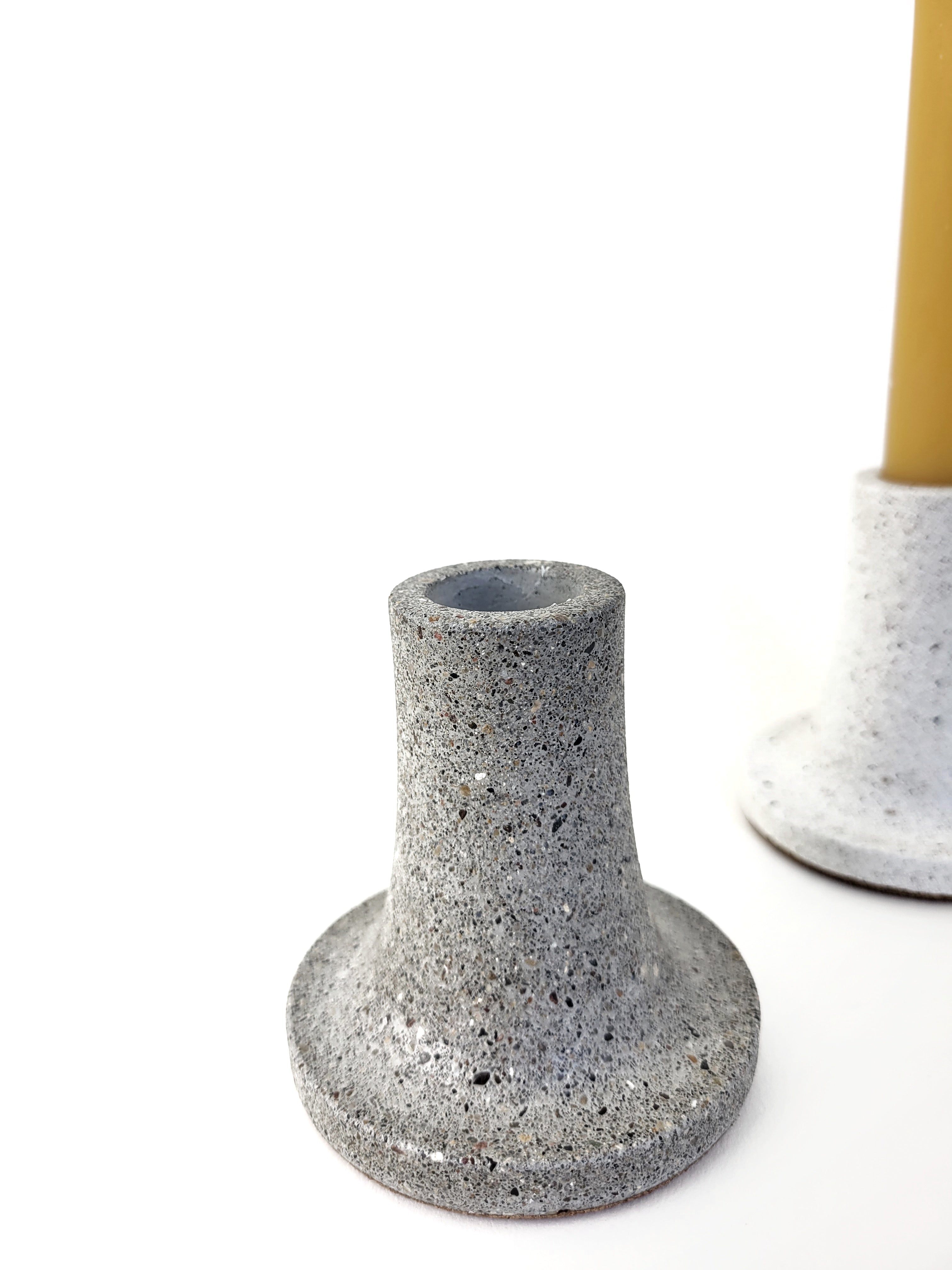 Tall Taper Candle Holder in Stone Grey and White - Elegant Home Decor Accessory against a White Background