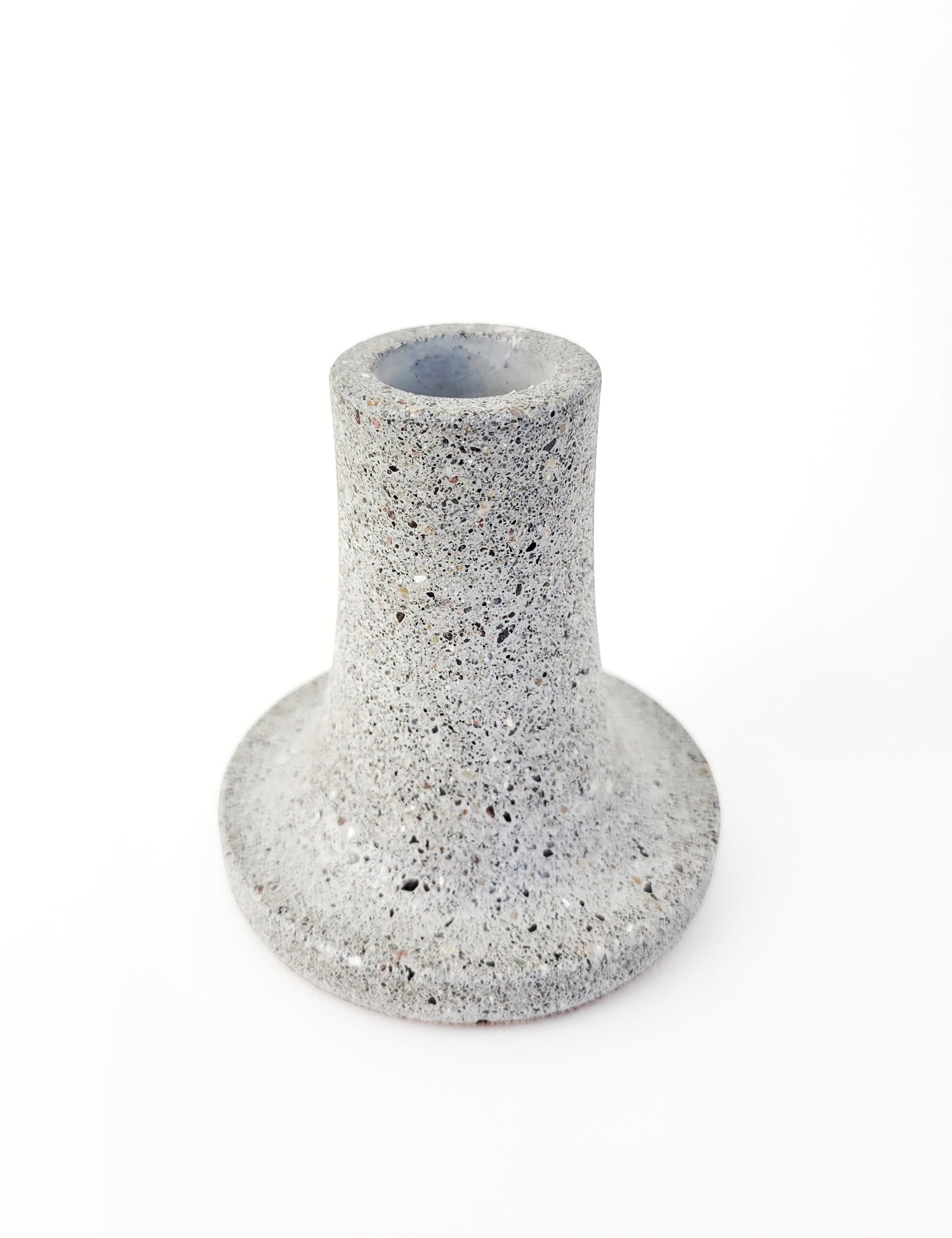 Grey Tall Taper Candle Holder - Elegant Stone Home Decor Accessory against a White Background