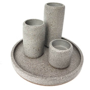 Unlit Grey Terrazzo Tealight Candle Holder Set of 3 on Round Tray - Top-Ranked Elegant Ambient Home Lighting Decor